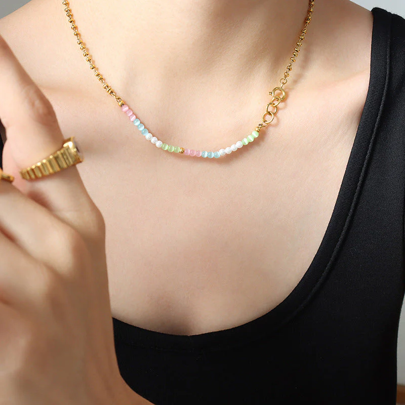 Bohemia Style Pearls and Cats Eye Stone Necklace