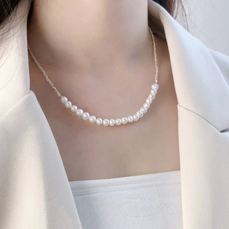 Smile Pearl and Silver Blocks Necklace