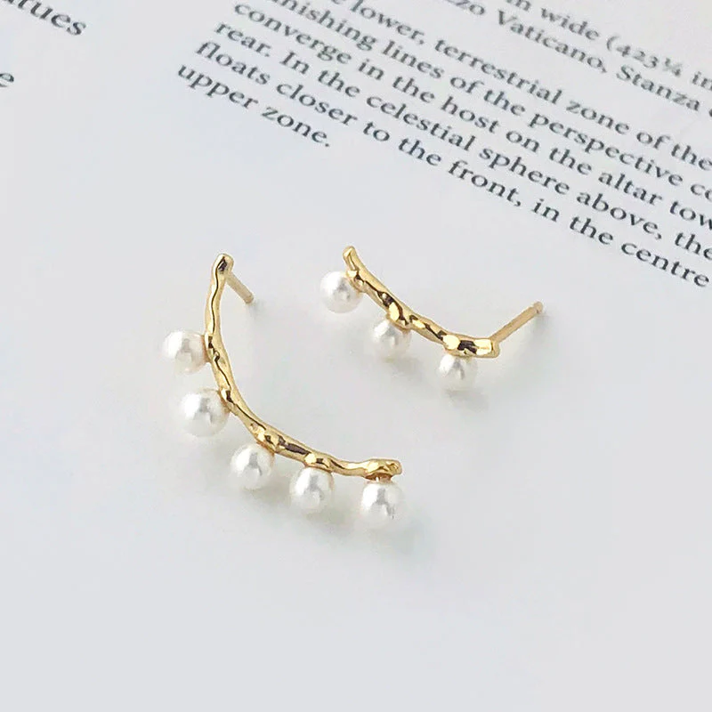 Asymmetric Half Hoop Pearl Earrings