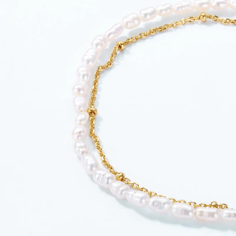 S925 Chain and Freshwater Pearl Two Layers Bracelet