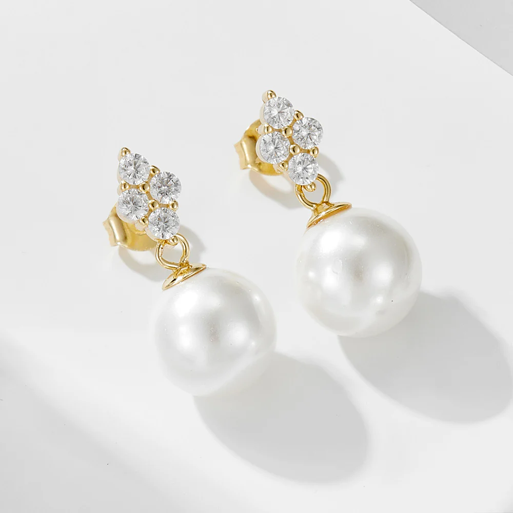 Rhombic Stud 10mm Pearl Dangle Earrings