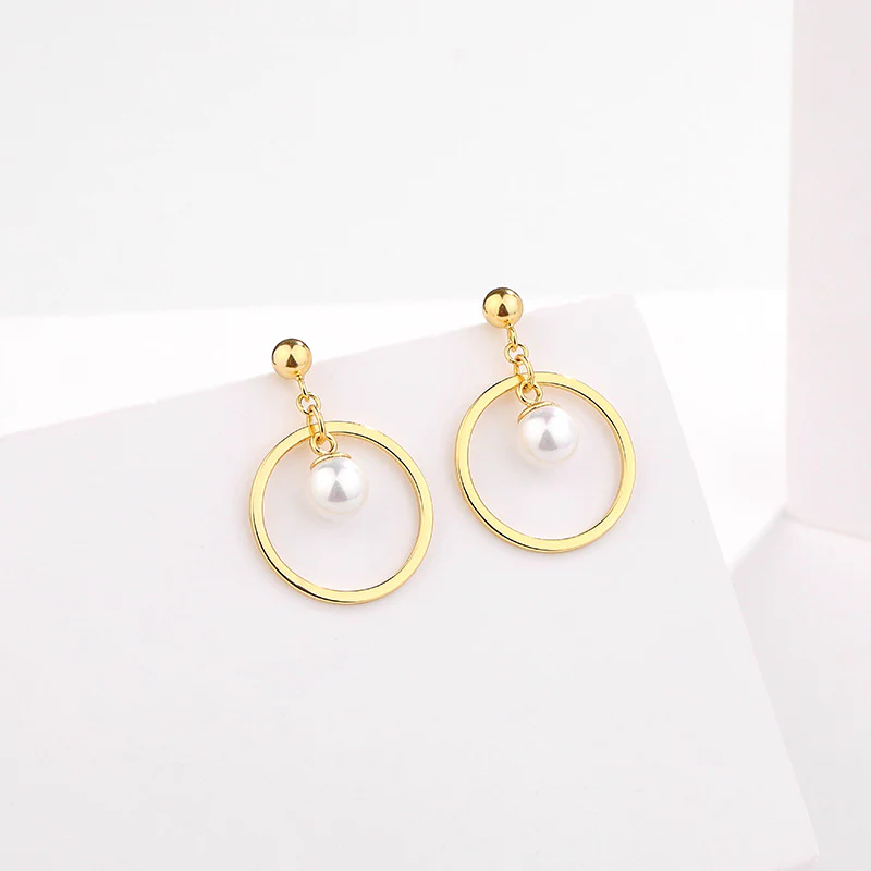 Gold Hoop and Pearl Earrings