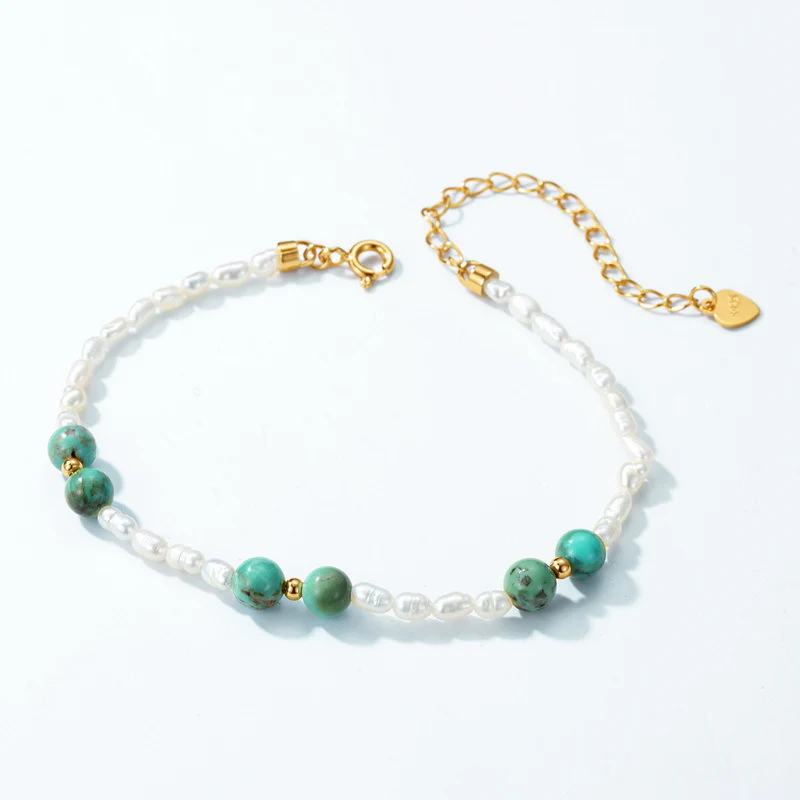 Natural Turquoise and Freshwater Pearl Bracelet