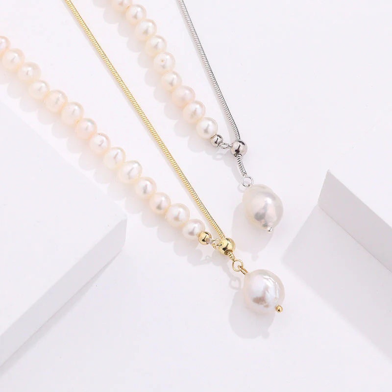 Y Necklace Floating Pearl Pendant