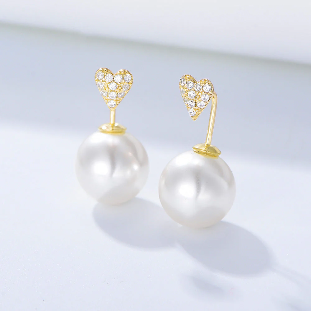 Elite Heart Zircon Pearl Earrings