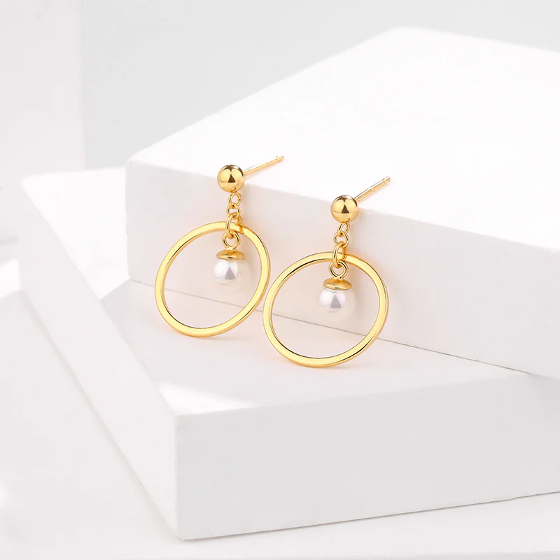 Gold Hoop and Pearl Earrings