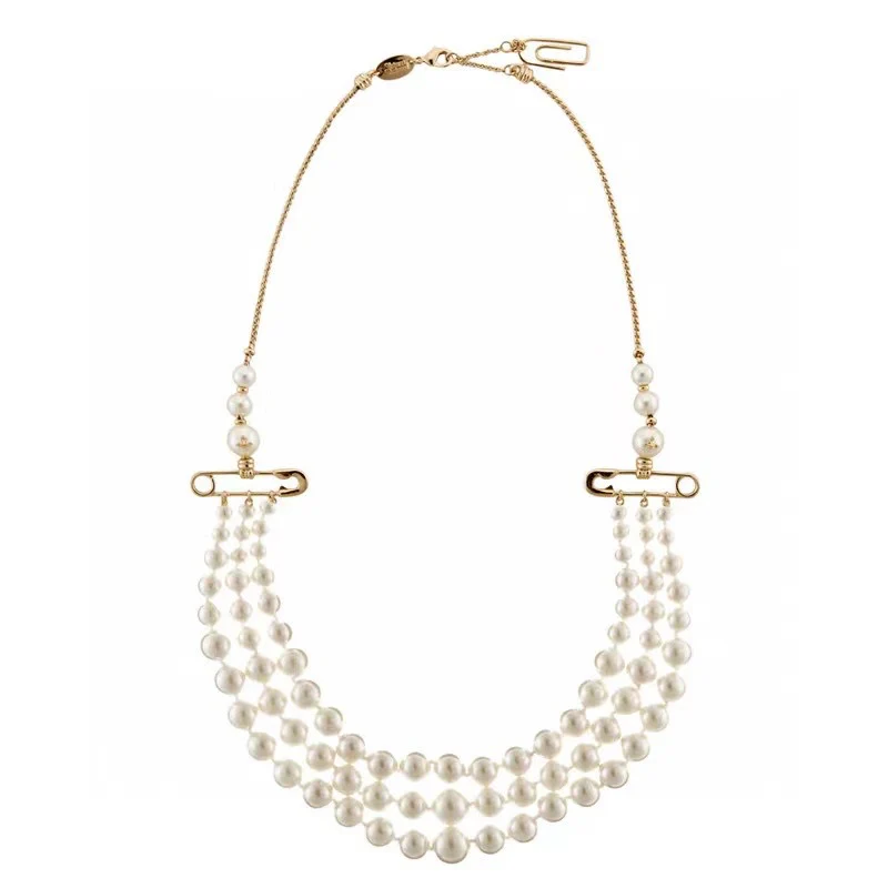 VIVI Half Chain Half 3 Row Pearl Necklace | Best Replica Jewelry™