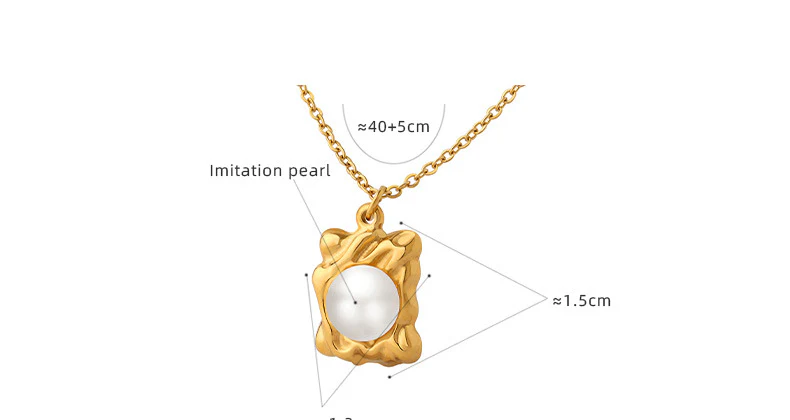 Pearl Inlay Geometric Embossed Plate Pendant Necklace