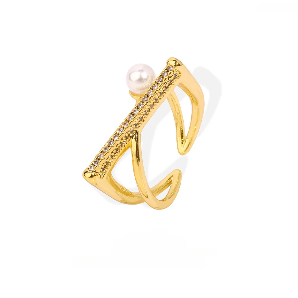 Geometric Open Diamond and Pearl Ring