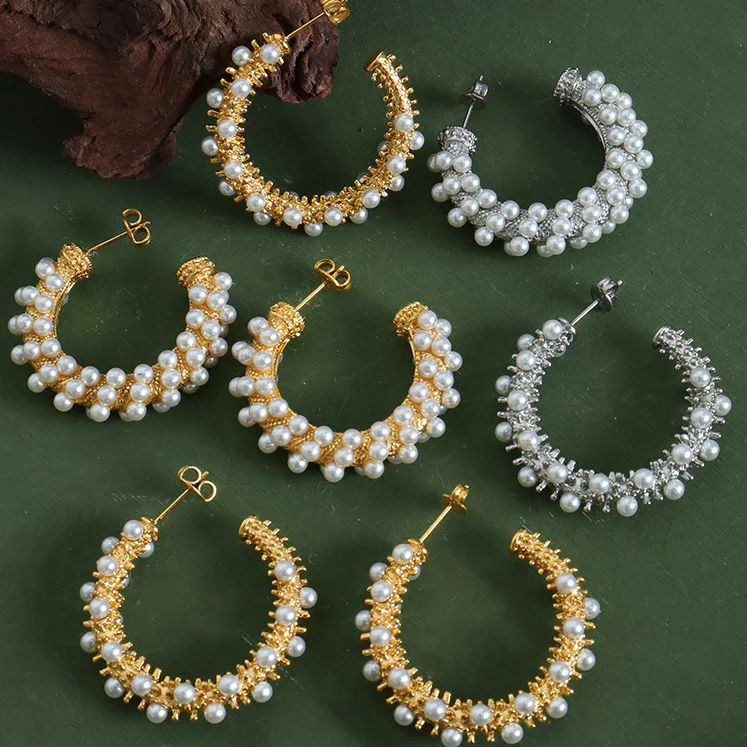 C Shape Pearl Wrap Earrings