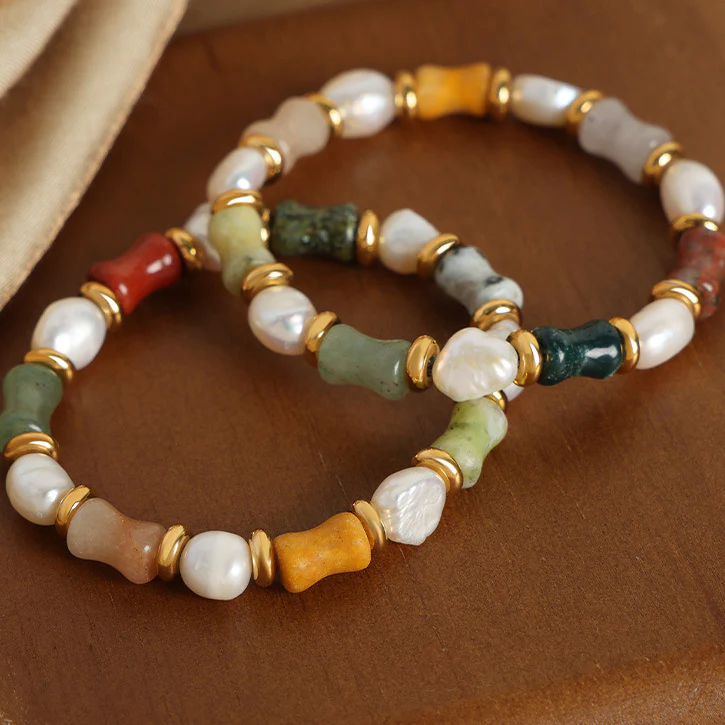 Natural Color Stone and Baroque Pearl Bracelet