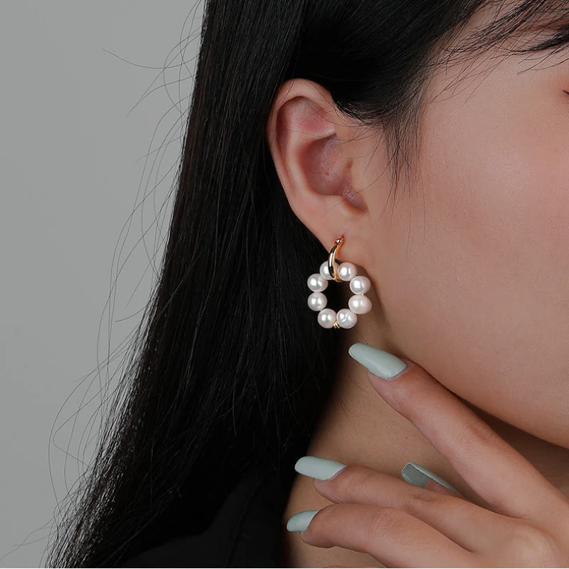 Gold Pearl Hoop Earrings