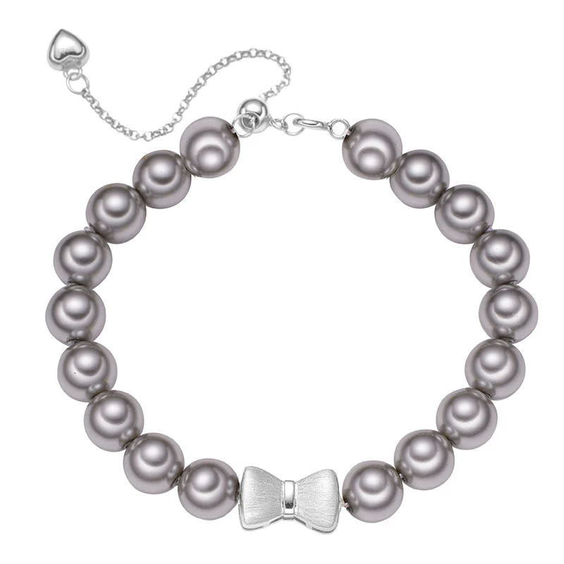 Pullable Bow Swarovski Grey Pearl Bracelet