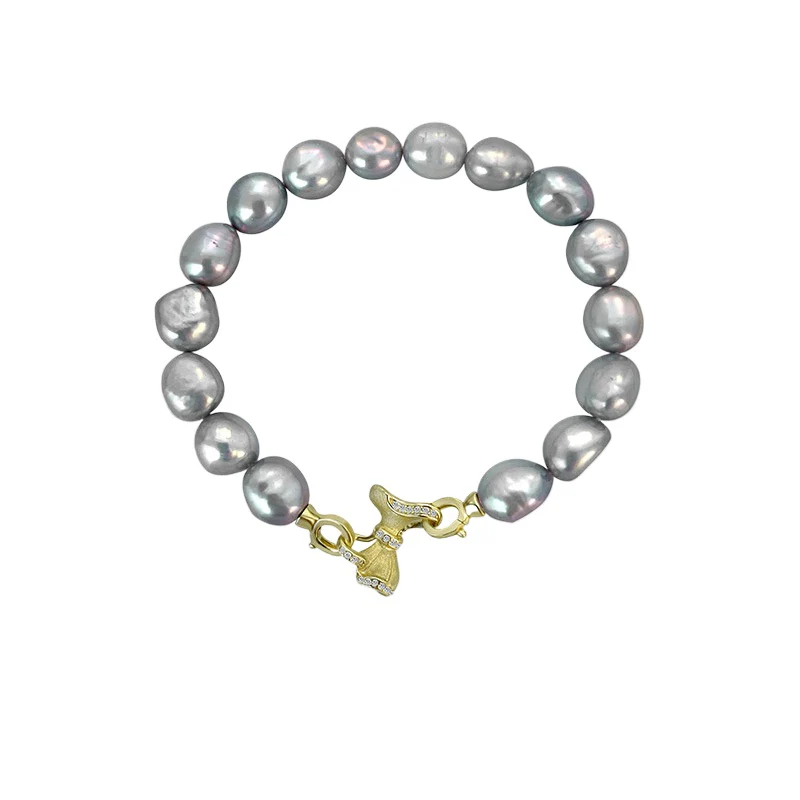 Grey Pearl Bracelet Chunky Baroque