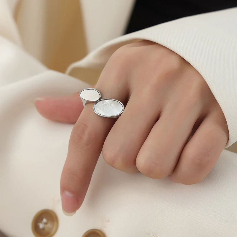 Geometric Oval Mother of Pearl Ring
