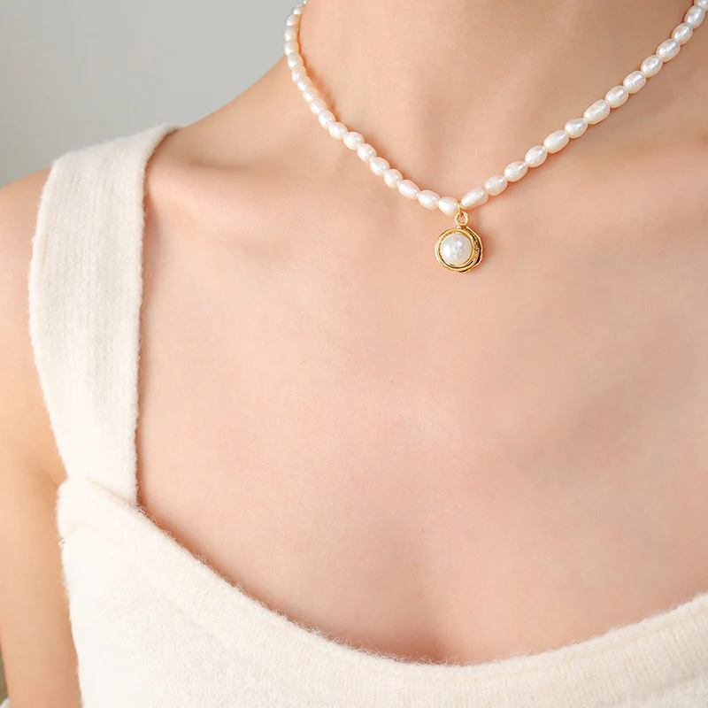 Freshwater Pearl Necklace With Round Enhancer Pearl Pendant