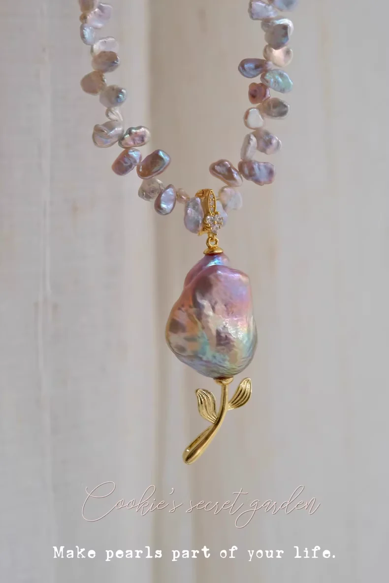 【Monet Garden Collection】 Handmade Fairyland Rose Baroque Pearl Pendant