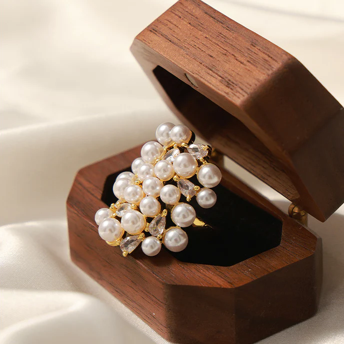 Adjustable Diamond and Pearl Ring