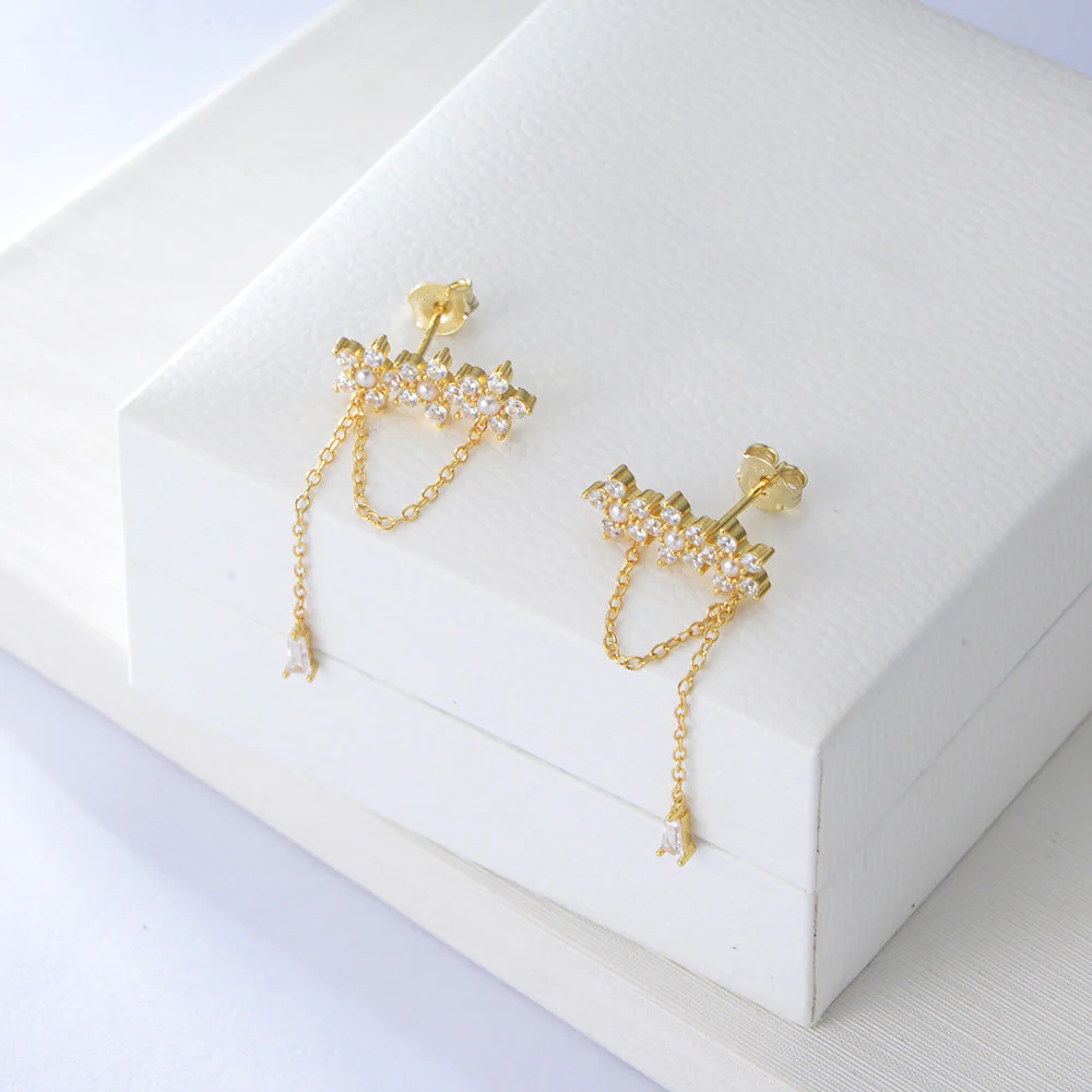 Pearl Earrings Flower Zircon Tassel