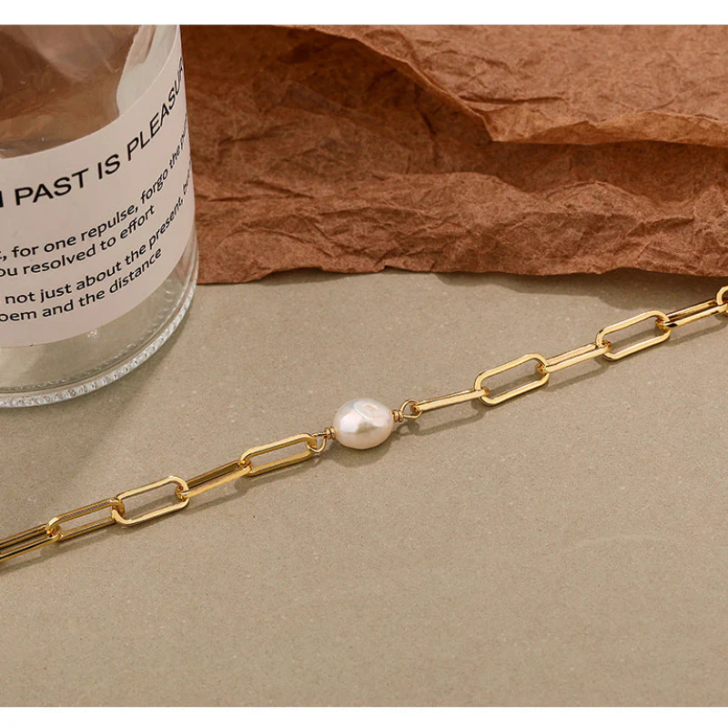 Adjustable Pearl Bracelet Paperclip Chain