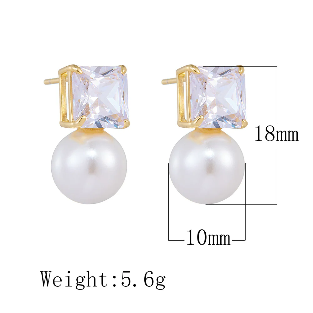 Cube Diamond 10mm Pearl Earrings