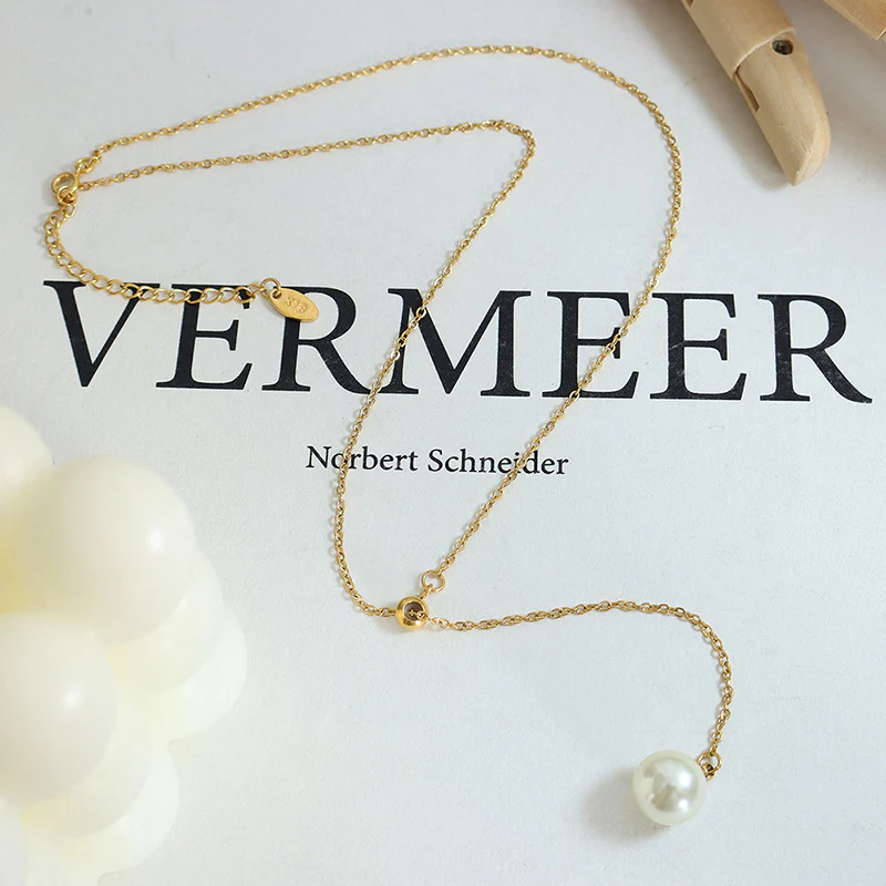 Pearl Drop Y Adjustable Pull Chain Necklace