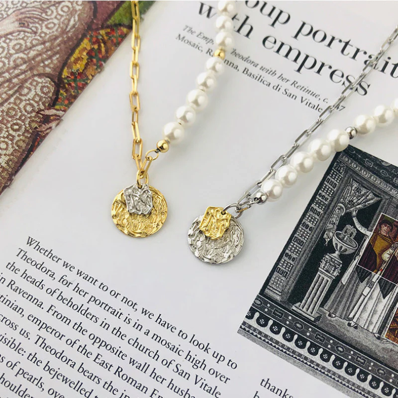 Portrait Coin Half Chain Half Pearl Bracelet