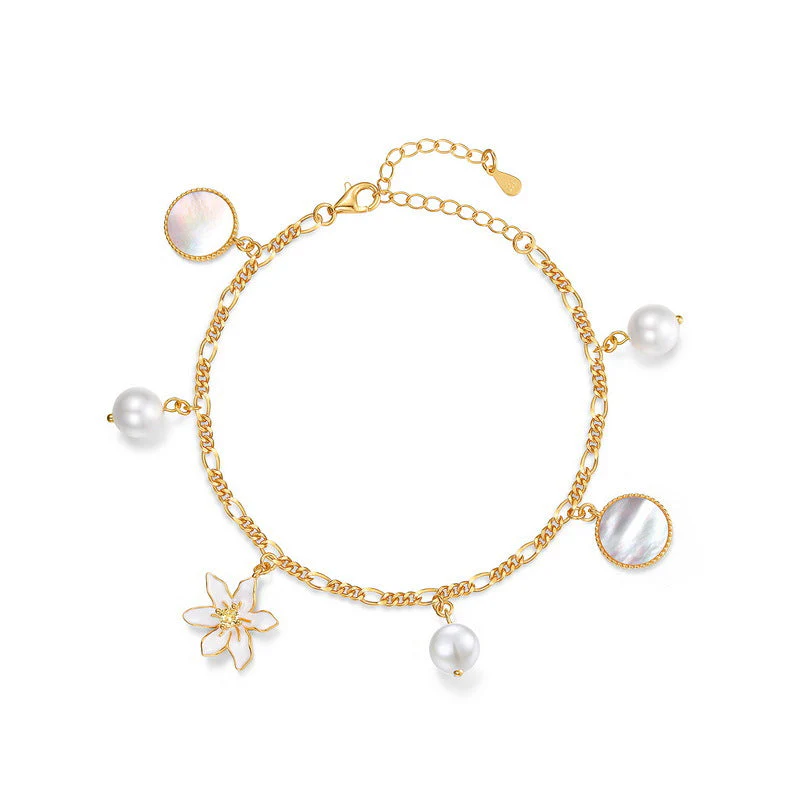 Flower and Pearl Charm Bracelet