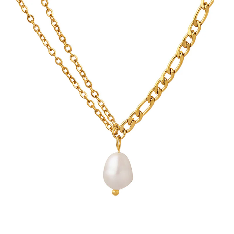 Double Chain Freshwater Pearl Pendant Necklace