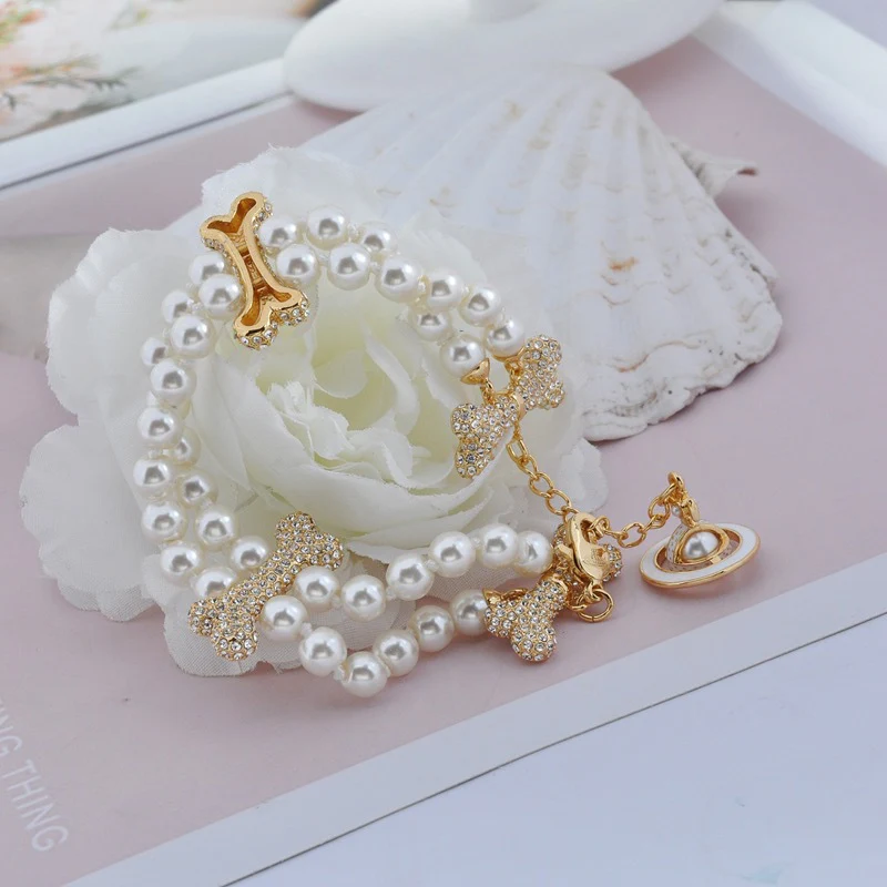 VIVI  2 Row Pearl Mixing Bone Bracelet | Best Replica Jewelry™