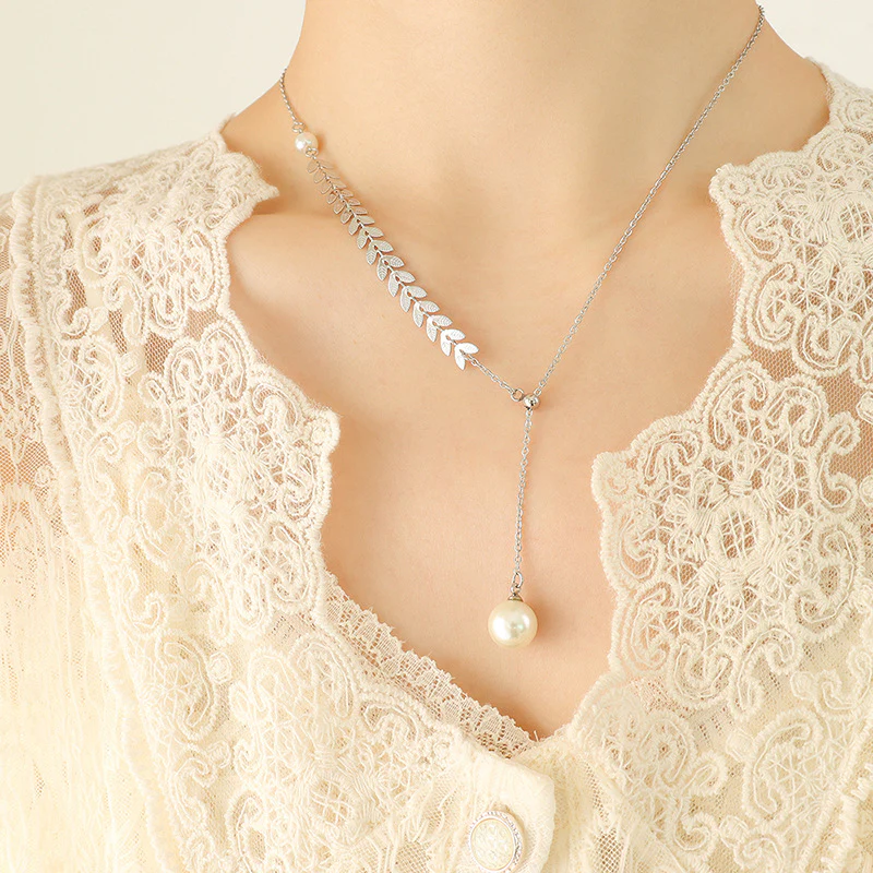 Adjustable Pull Chain Ears Of Wheat Pearl Drop  Y Necklace