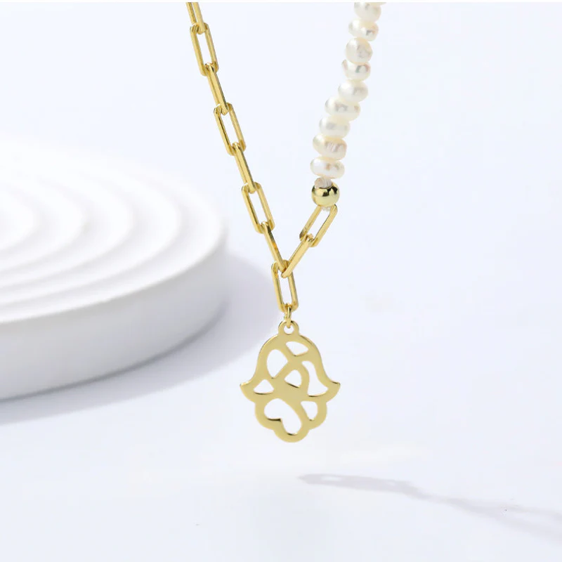 Half Pearl Half Gold Chain Necklace