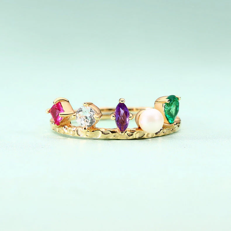 Colored Gems Amethyst And Pearl Ring