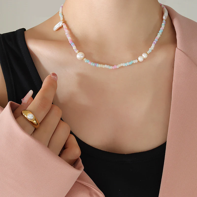 Baroque Pearl and Color Glass Beads Necklace