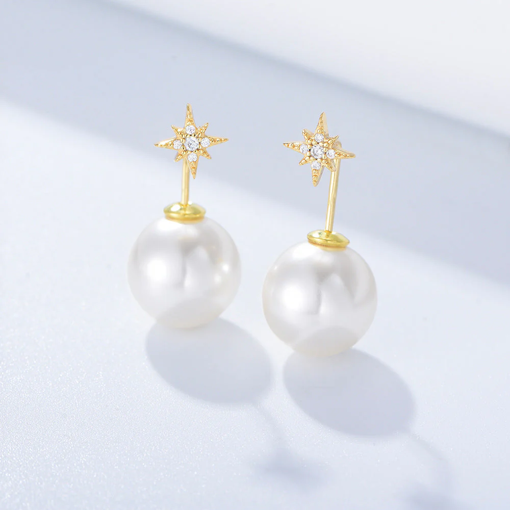 North Star Earrings Pearl Earrings Drop