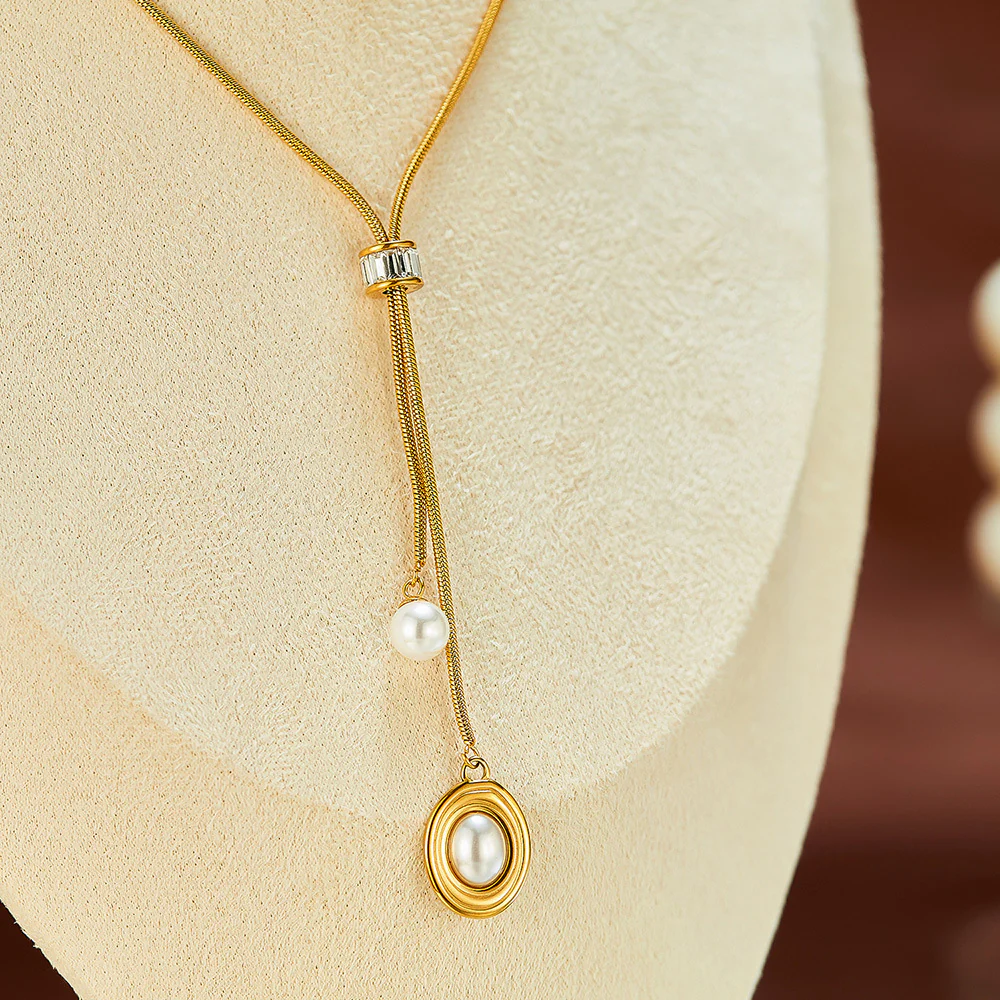 2 Strip Pearl Drop Pendant  Y Necklace