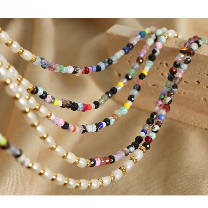 Colorful Natural Stone And Freshwater Pearl Beads Necklace