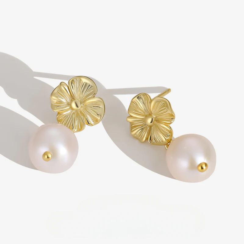 Flower Baroque Pearl Dangle Earrings