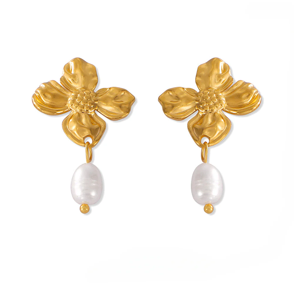 Elegant Flower Pearl Drop Earrings