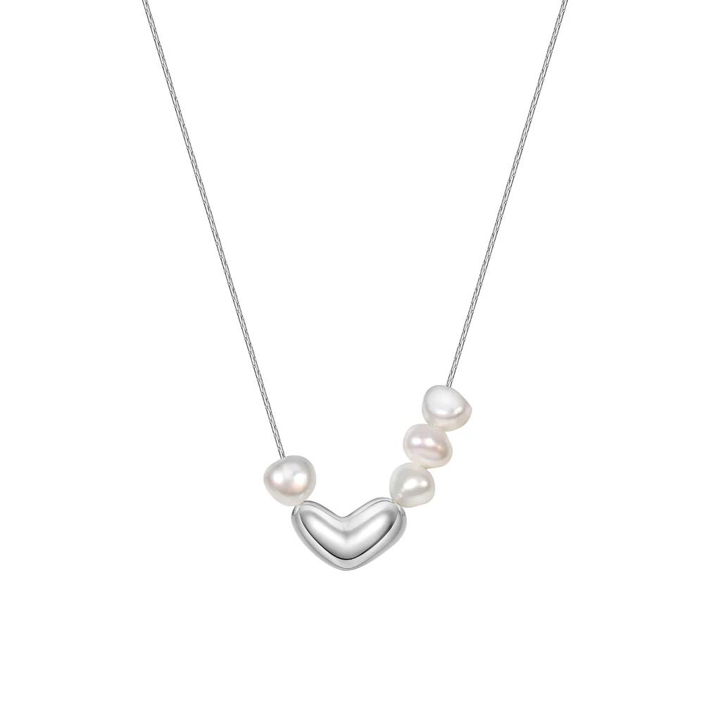 Silver Heart Freshwater Pearl Pendant Necklace