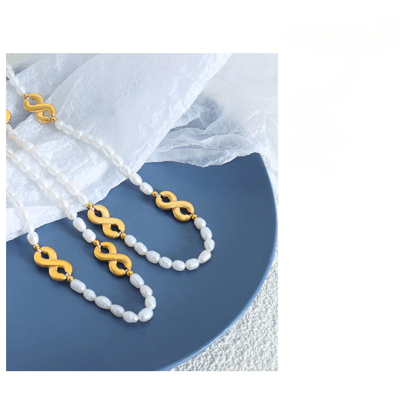 Infinity Clasp Stitching Freshwater Pearl Necklace