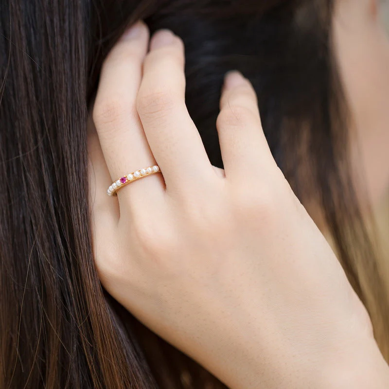 Red Corundum And Seed Pearl Ring
