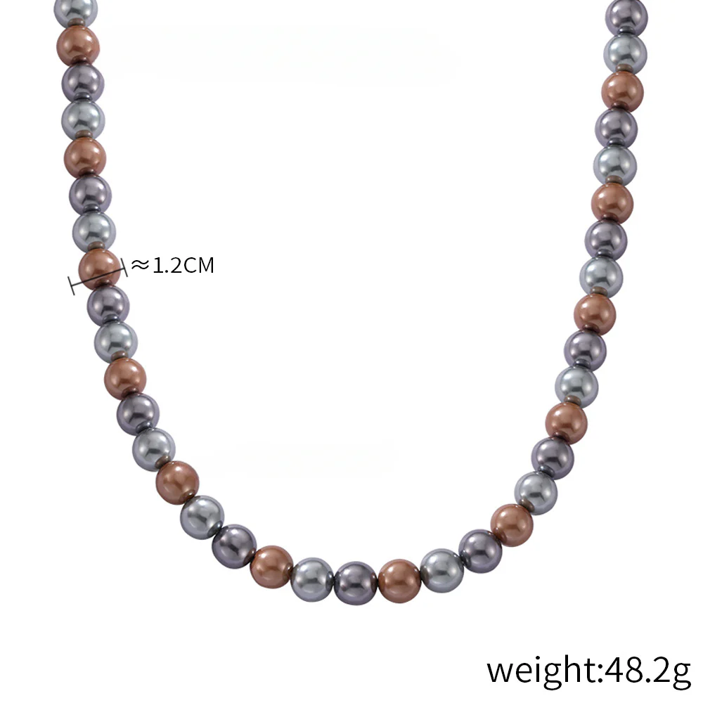 8mm 10mm 12mm White Grey Brown Pearl Bead Necklace