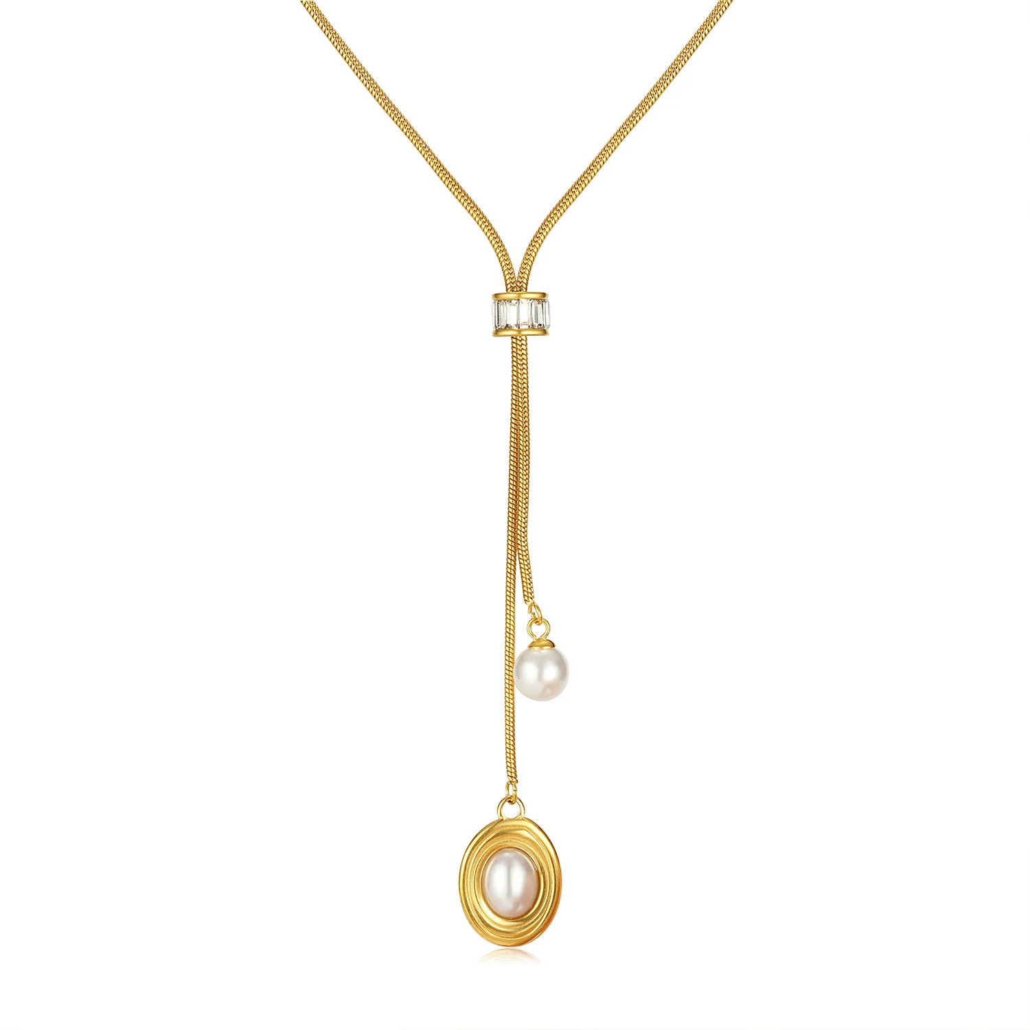 2 Strip Pearl Drop Pendant  Y Necklace