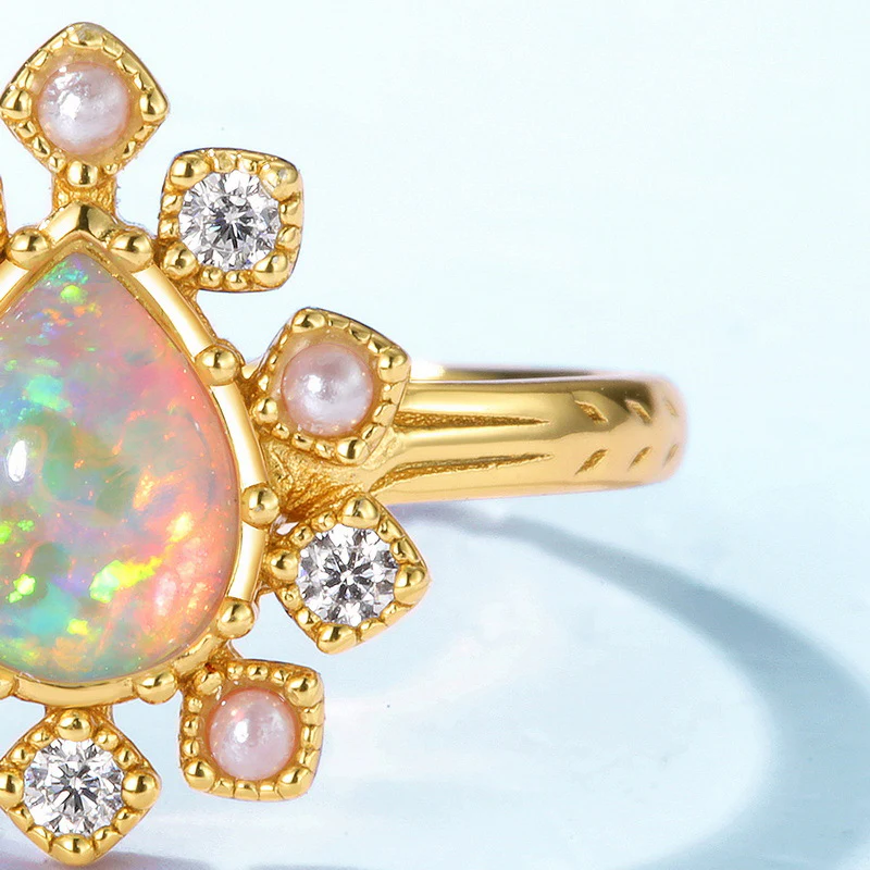 Teardrop Opal and Pearl Ring
