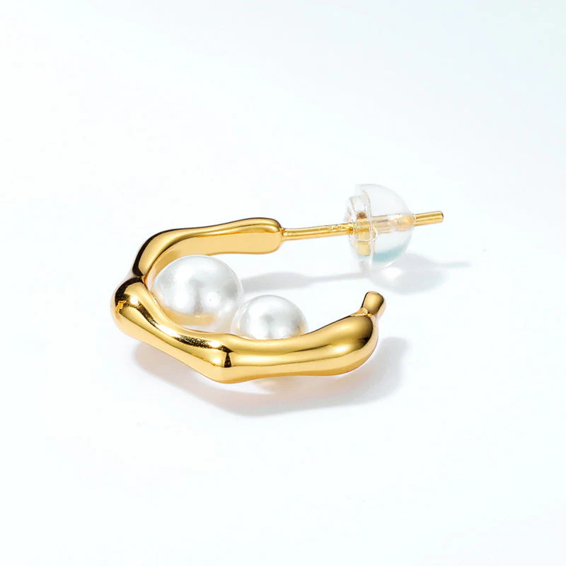 K Gold Earrings With 2 Pearls
