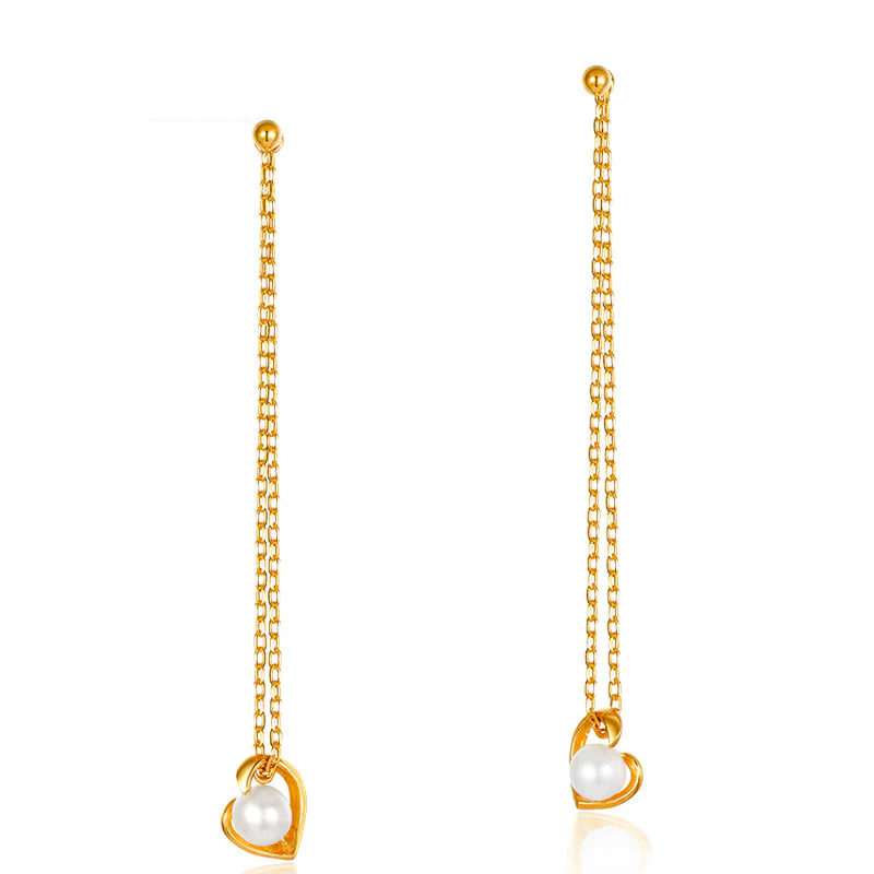 Dangle Heart Single Pearl Earring