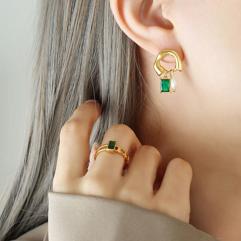 Emerald Geometric Earrings