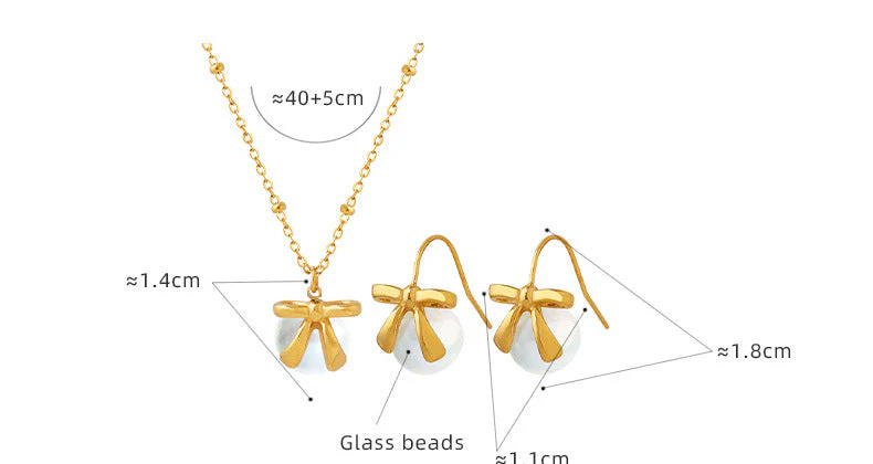 Bowknot Pearl Necklace and Earring Set