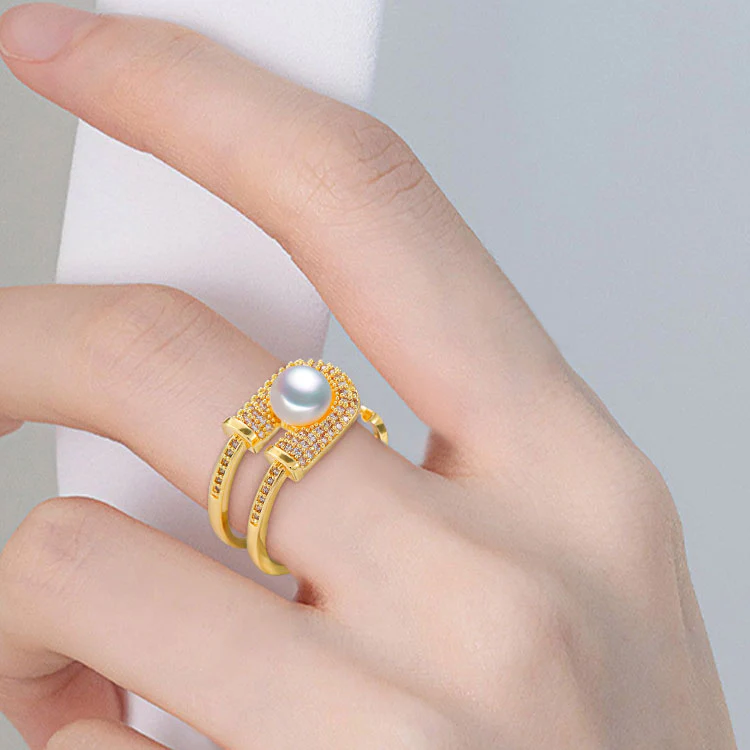 Adjustable Zircon Pearl Ring